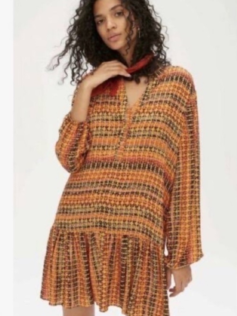 Anthropologie Saturday Sunday Elyn Rust Multi-Print Long Sleeve Mini Dress